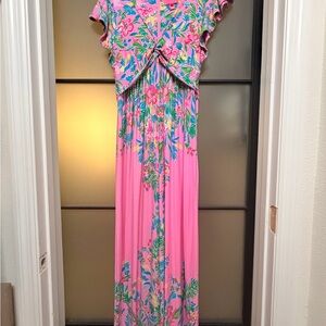Lilly Pulitzer Pink and Green Floral Maxi Dress